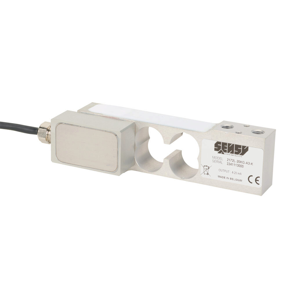 2172L-20KG-A3-K - Sensy single point load cell, 44 lb/20 kg, +/- 0.03% of full scale accuracy, current signal range(s) of 4-20 mA, 12-30 VDC, anodized aluminum alloy, IP63, 6.5ft/2m integral 3-wire shielded cable.
