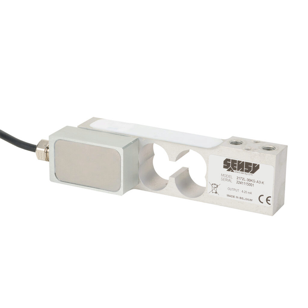 2172L-30KG-A3-K - Sensy single point load cell, 66 lb/30 kg, +/- 0.03% of full scale accuracy, current signal range(s) of 4-20 mA, 12-30 VDC, anodized aluminum alloy, IP63, 6.5ft/2m integral 3-wire shielded cable.