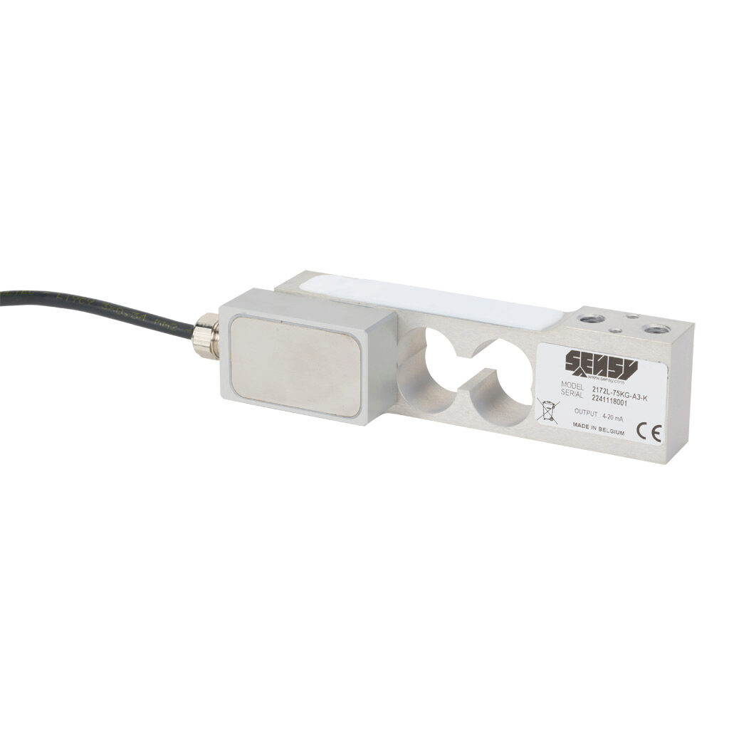 2172L-75KG-A3-K - Sensy single point load cell, 165 lb/75 kg, +/- 0.03% of full scale accuracy, current signal range(s) of 4-20 mA, 12-30 VDC, anodized aluminum alloy, IP63, 6.5ft/2m integral 3-wire shielded cable.