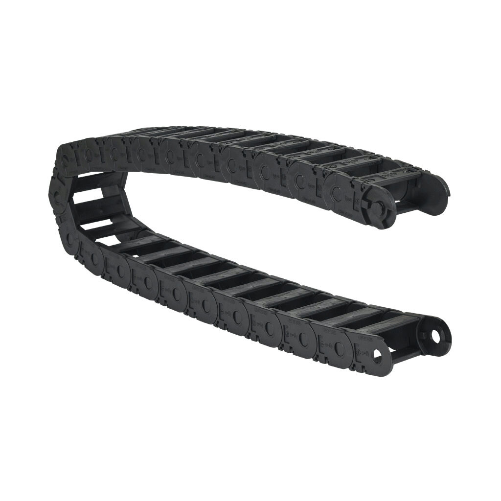 2500-05-055 - igus 2500 cable drag chain, 0.98in inside height, 2.24in inside width, 2.16in bend radius, outside opening, 1.81in pitch, 3.2ft/1m length, black. Requires 2050-34PZB or 2050-12PZB brackets for mounting.