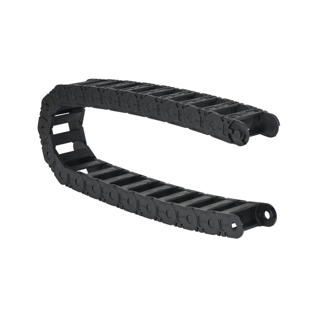 2500-05-075 - igus 2500 cable drag chain, 0.98in inside height, 2.24in inside width, 2.95in bend radius, outside opening, 1.81in pitch, 3.2ft/1m length, black. Requires 2050-34PZB or 2050-12PZB brackets for mounting.