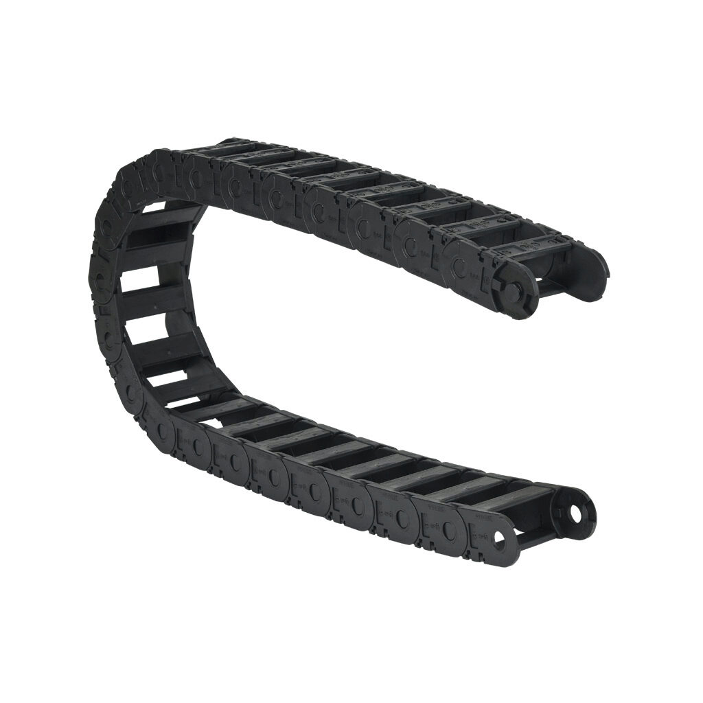 2500-05-100 - igus 2500 cable drag chain, 0.98in inside height, 2.24in inside width, 3.94in bend radius, outside opening, 1.81in pitch, 3.2ft/1m length, black. Requires 2050-34PZB or 2050-12PZB brackets for mounting.