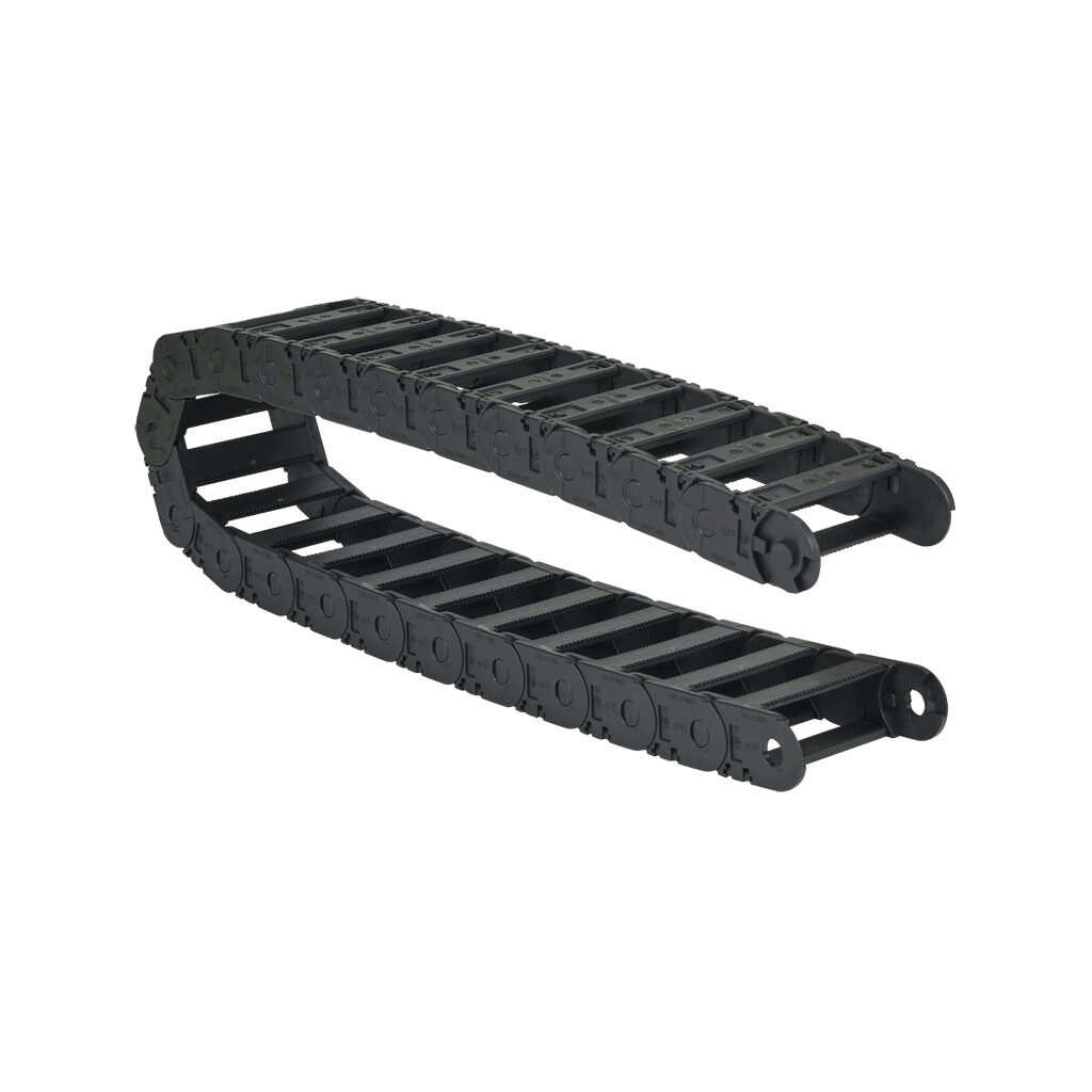 2500-07-055 - igus 2500 cable drag chain, 0.98in inside height, 3.03in inside width, 2.16in bend radius, outside opening, 1.81in pitch, 3.2ft/1m length, black. Requires 2070-34PZB or 2070-12PZB brackets for mounting.