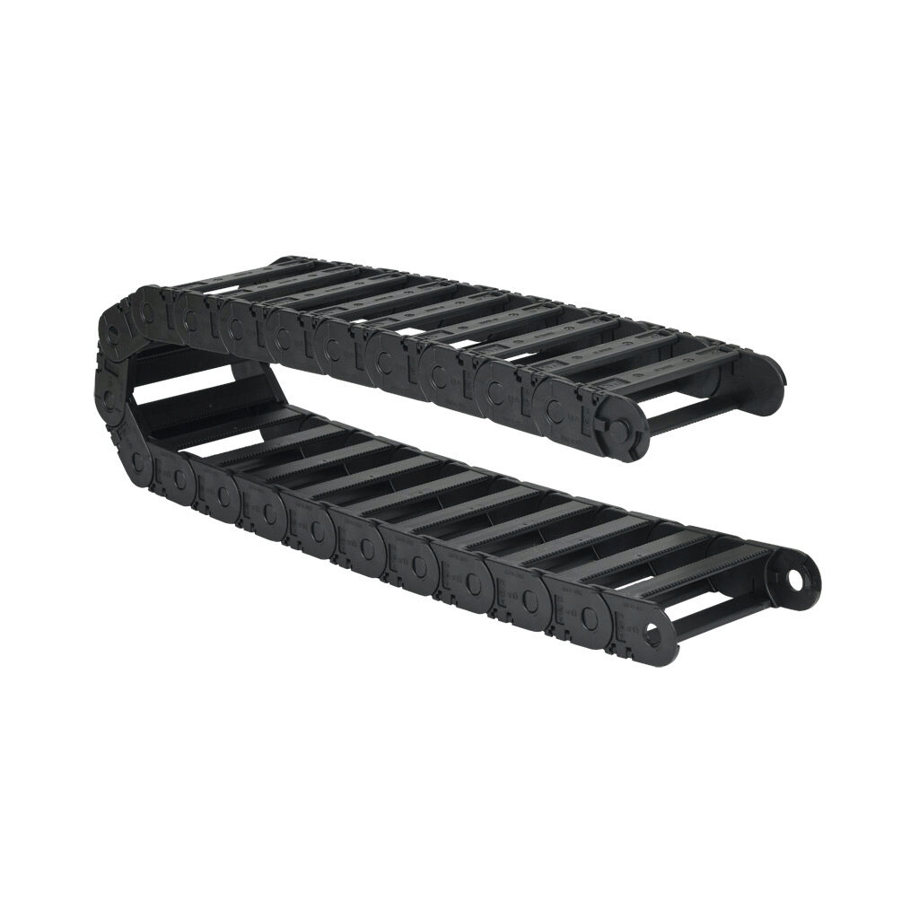 2500-10-055 - igus 2500 cable drag chain, 0.98in inside height, 4.06in inside width, 2.16in bend radius, outside opening, 1.81in pitch, 3.2ft/1m length, black. Requires 2100-34PZB or 2100-12PZB brackets for mounting.