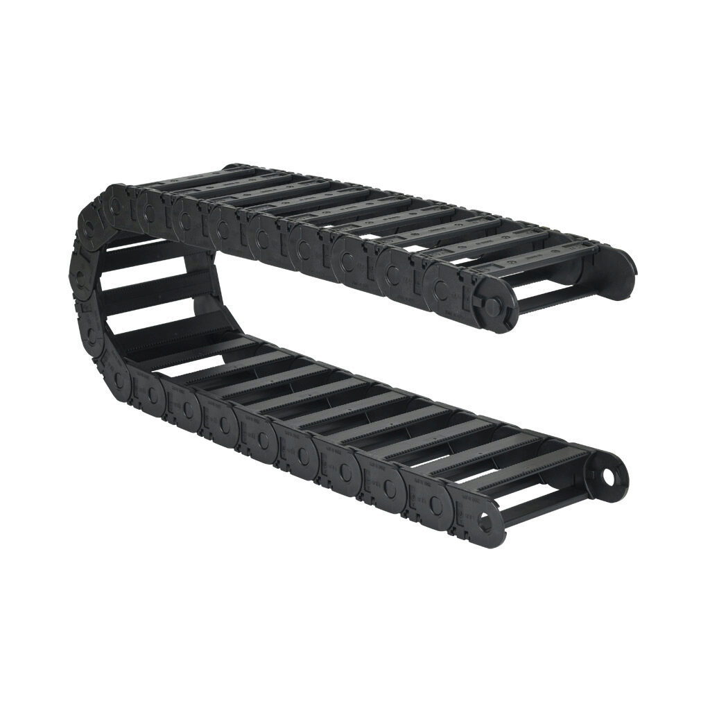 2500-10-075 - igus 2500 cable drag chain, 0.98in inside height, 4.06in inside width, 2.95in bend radius, outside opening, 1.81in pitch, 3.2ft/1m length, black. Requires 2100-34PZB or 2100-12PZB brackets for mounting.