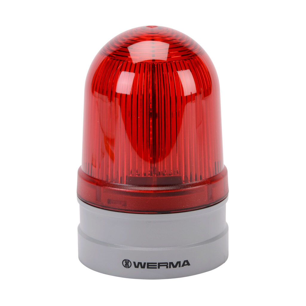26114060 - WERMA EvoSIGNAL Midi Rotating series LED industrial signal beacon, 85mm, red, rotating (180rpm), IP66, modular mount, 115-230 VAC. Requires mounting adapter.