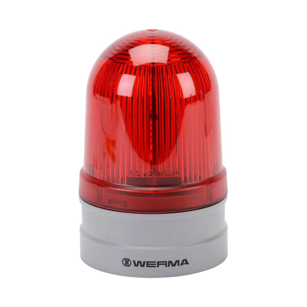 26114070 - WERMA EvoSIGNAL Midi Rotating series LED industrial signal beacon, 85mm, red, rotating (180rpm), IP66, modular mount, 12/24 VAC/VDC. Requires mounting adapter.