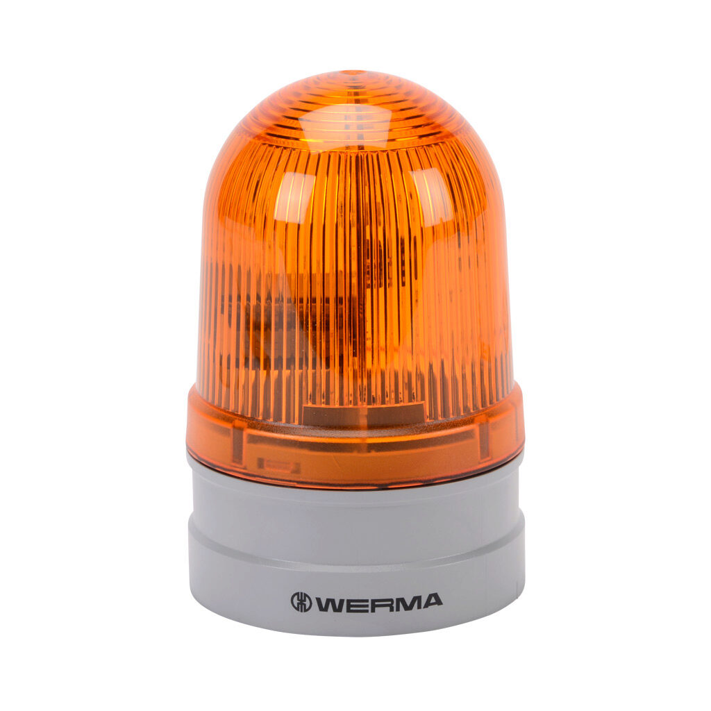 26132060 - WERMA EvoSIGNAL Midi TwinFLASH series LED industrial signal beacon, 85mm, yellow, double flash or EVS (Enhanced Visibility System) flashing (random flashing), IP66, modular mount, 115-230 VAC. Requires mounting adapter.