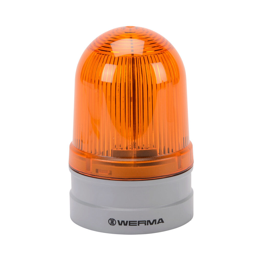 26134060 - WERMA EvoSIGNAL Midi Rotating series LED industrial signal beacon, 85mm, yellow, rotating (180rpm), IP66, modular mount, 115-230 VAC. Requires mounting adapter.