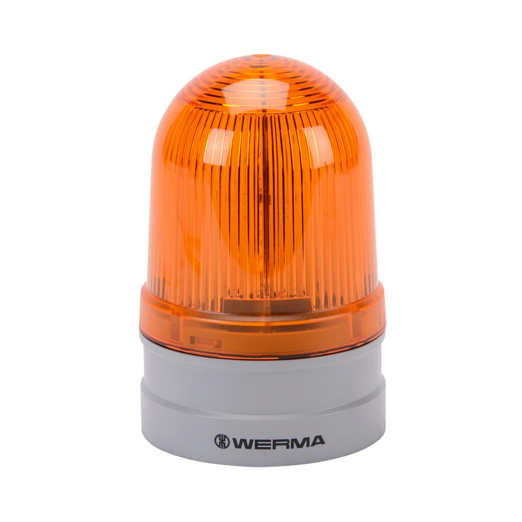 26134070 - WERMA EvoSIGNAL Midi Rotating series LED industrial signal beacon, 85mm, yellow, rotating (180rpm), IP66, modular mount, 12/24 VAC/VDC. Requires mounting adapter.