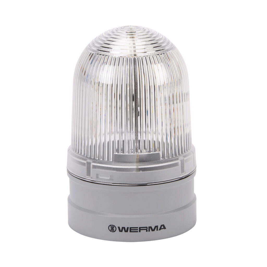 26143070 - WERMA EvoSIGNAL Midi Permanent series LED industrial signal beacon, 85mm, red/yellow/green, permanent, IP66, modular mount, 12/24 VAC/VDC. Requires mounting adapter.