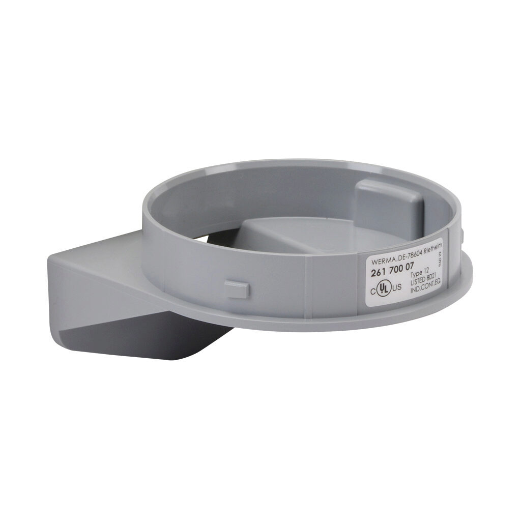 26170007 - WERMA EvoSIGNAL Midi series mounting bracket adapter, wall mount, gray, ABS plastic. For use with WERMA EvoSIGNAL Midi industrial signal beacons, audible-visual signal beacons and audible signal horns.