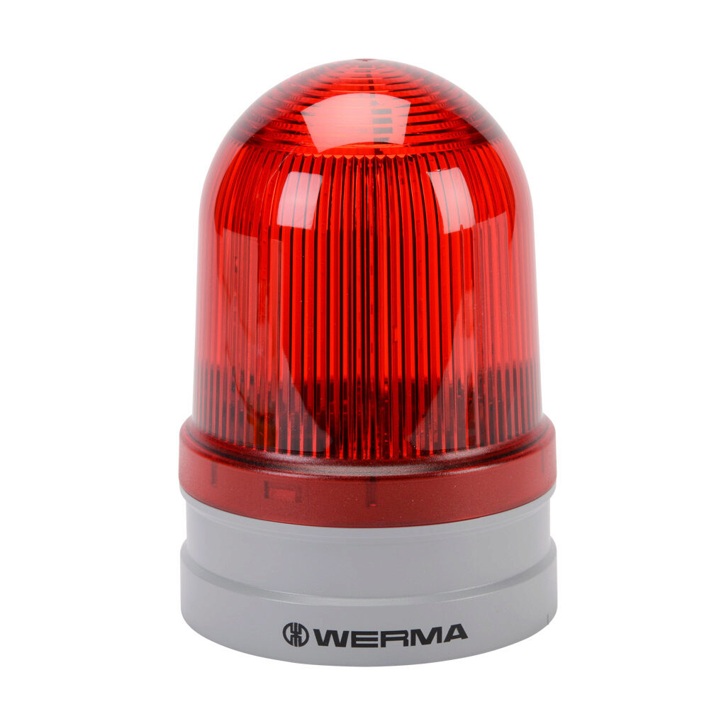 26211070 - WERMA EvoSIGNAL Maxi TwinLIGHT series LED industrial signal beacon, 120mm, red, permanent or blinking (1 Hz ON for 480ms), IP66, modular mount, 12/24 VAC/VDC. Requires mounting adapter.