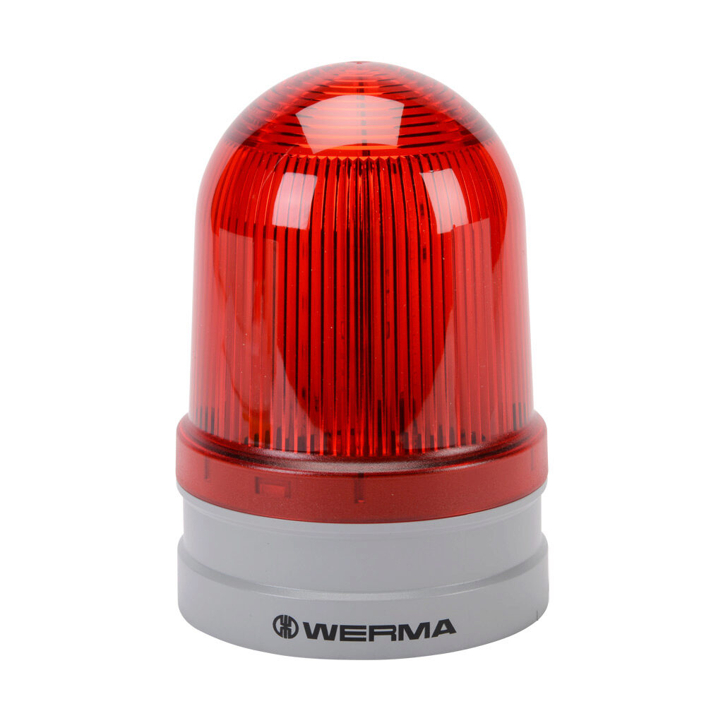 26214060 - WERMA EvoSIGNAL Maxi Rotating series LED industrial signal beacon, 120mm, red, rotating (180rpm), IP66, modular mount, 115-230 VAC. Requires mounting adapter.