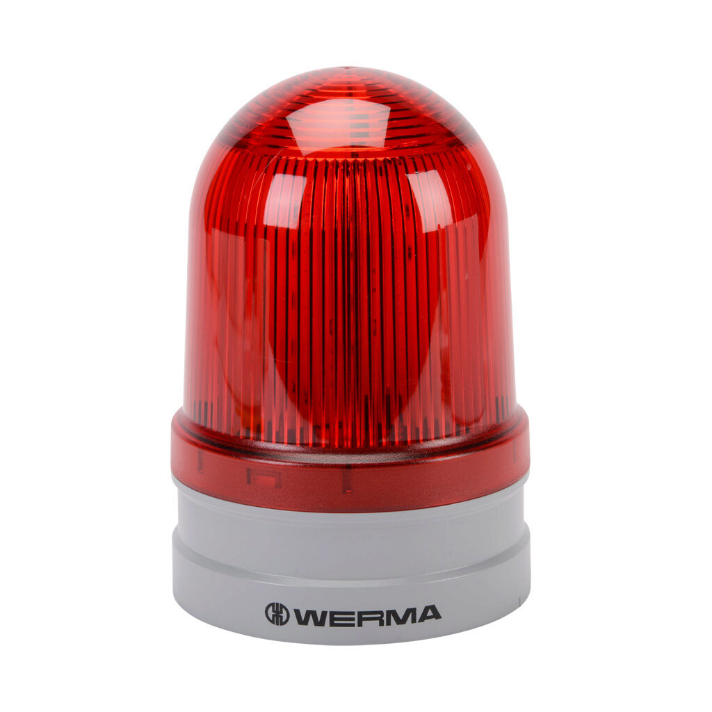 26214070 - WERMA EvoSIGNAL Maxi Rotating series LED industrial signal beacon, 120mm, red, rotating (180rpm), IP66, modular mount, 12/24 VAC/VDC. Requires mounting adapter.