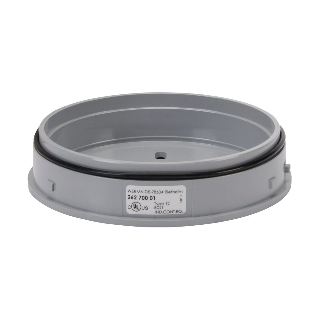 26270001 - WERMA EvoSIGNAL Maxi series mounting base adapter, base mount, gray, ABS plastic. For use with WERMA EvoSIGNAL Maxi industrial signal beacons.