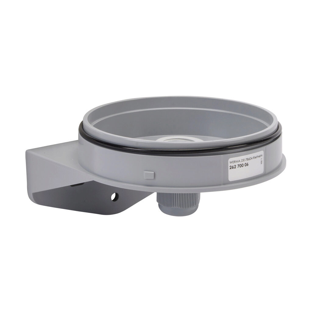 26270006 - WERMA EvoSIGNAL Maxi series mounting bracket adapter with cable gland, wall mount, gray, ABS plastic. For use with WERMA EvoSIGNAL Maxi industrial signal beacons.