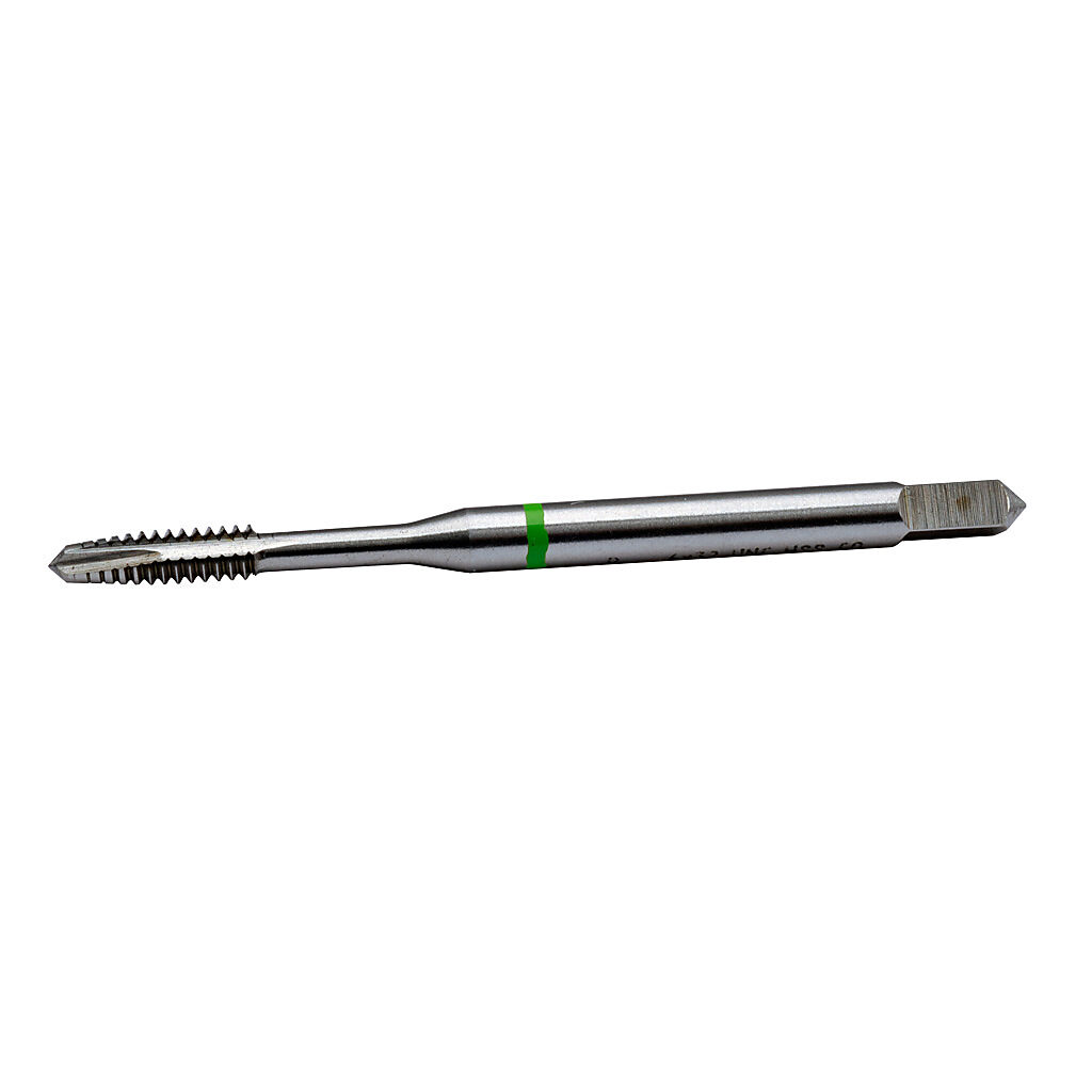 265100UNC - RUKO machine tap, #10-24 UNC, square shank per DIN 10, reinforced for through threads, 5% cobalt high-speed steel (HSSE-Co5), bright finish.