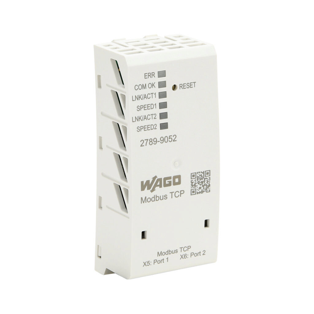 2789-9052 - WAGO Pro2 series communication module, 2 ports, (2) Ethernet 10/100Base-T (RJ45) port(s), Modbus TCP/IP and UDP/IP, 10/100 Mbps auto-detect. For use with WAGO Pro2 power supplies.