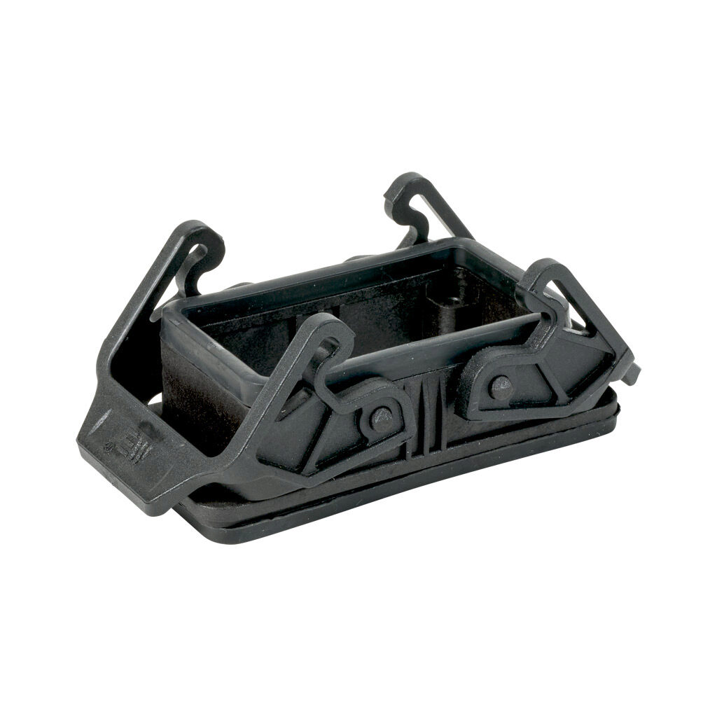 2900040 - METE bulkhead housing, double lever, connector housing size 10B, black, polycarbonate. For use with METE size 10B 4-peg connector housings.