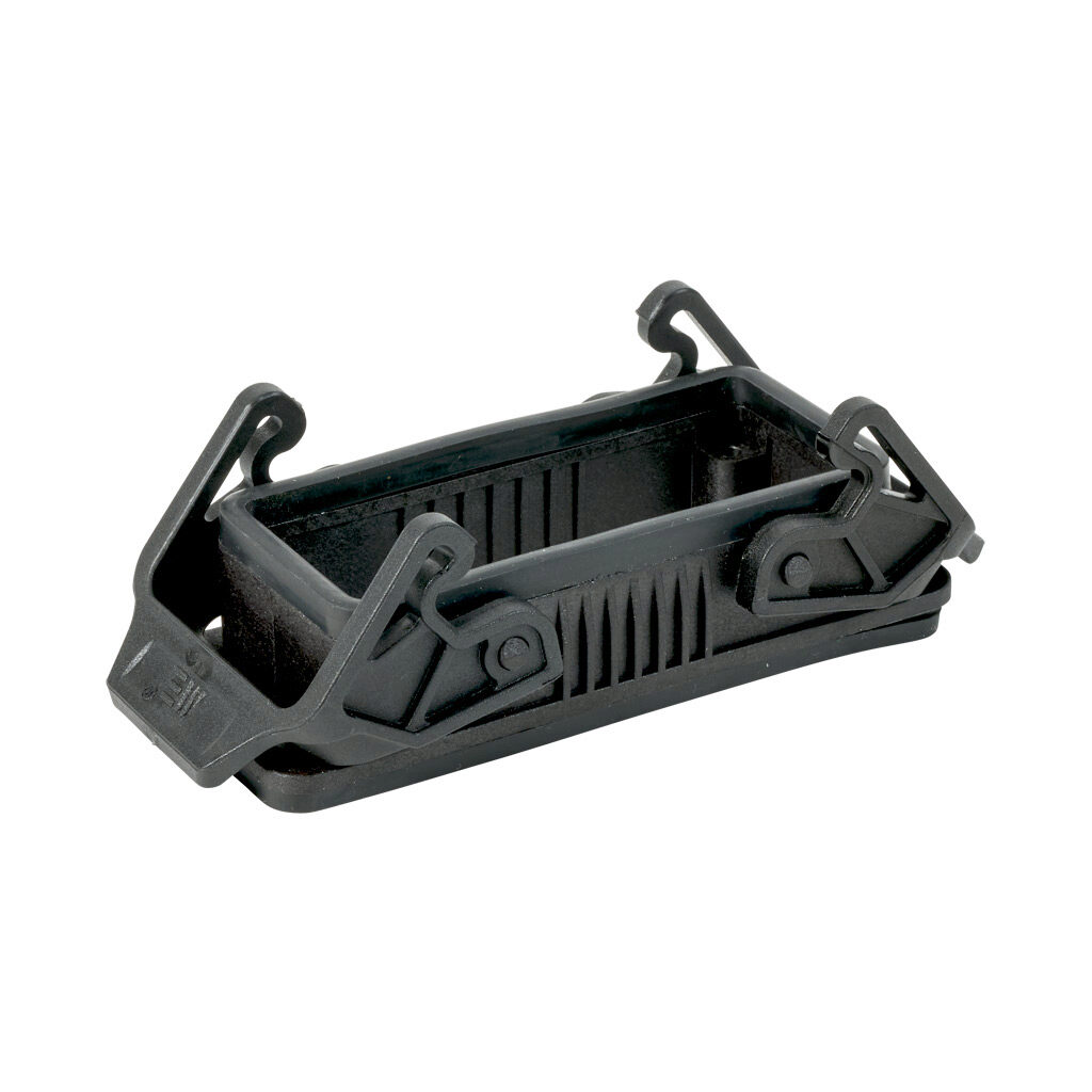 2900042 - METE bulkhead housing, double lever, connector housing size 16B, black, polycarbonate. For use with METE size 16B 4-peg connector housings.