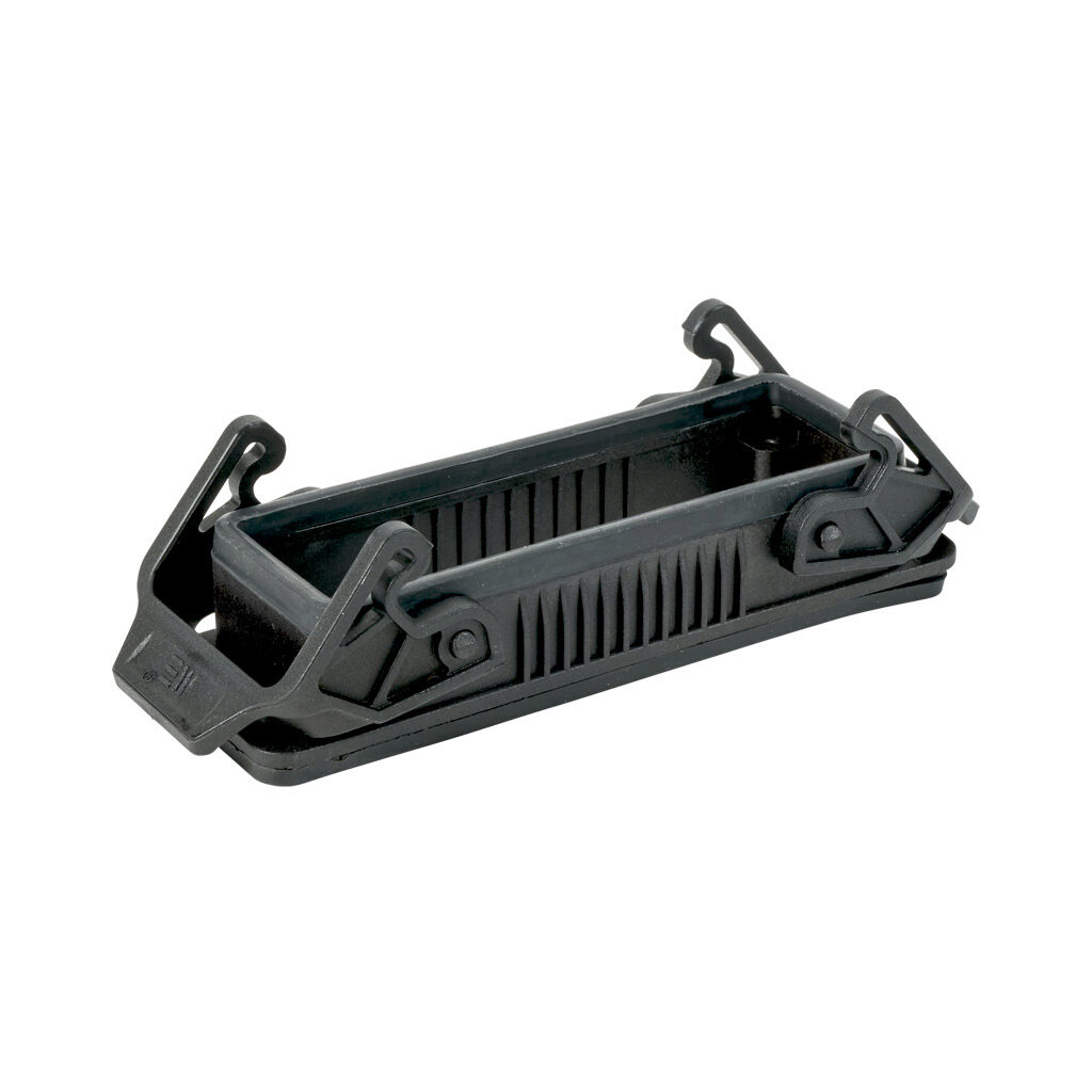 2900044 - METE bulkhead housing, double lever, connector housing size 24B, black, polycarbonate. For use with METE size 24B 4-peg connector housings.