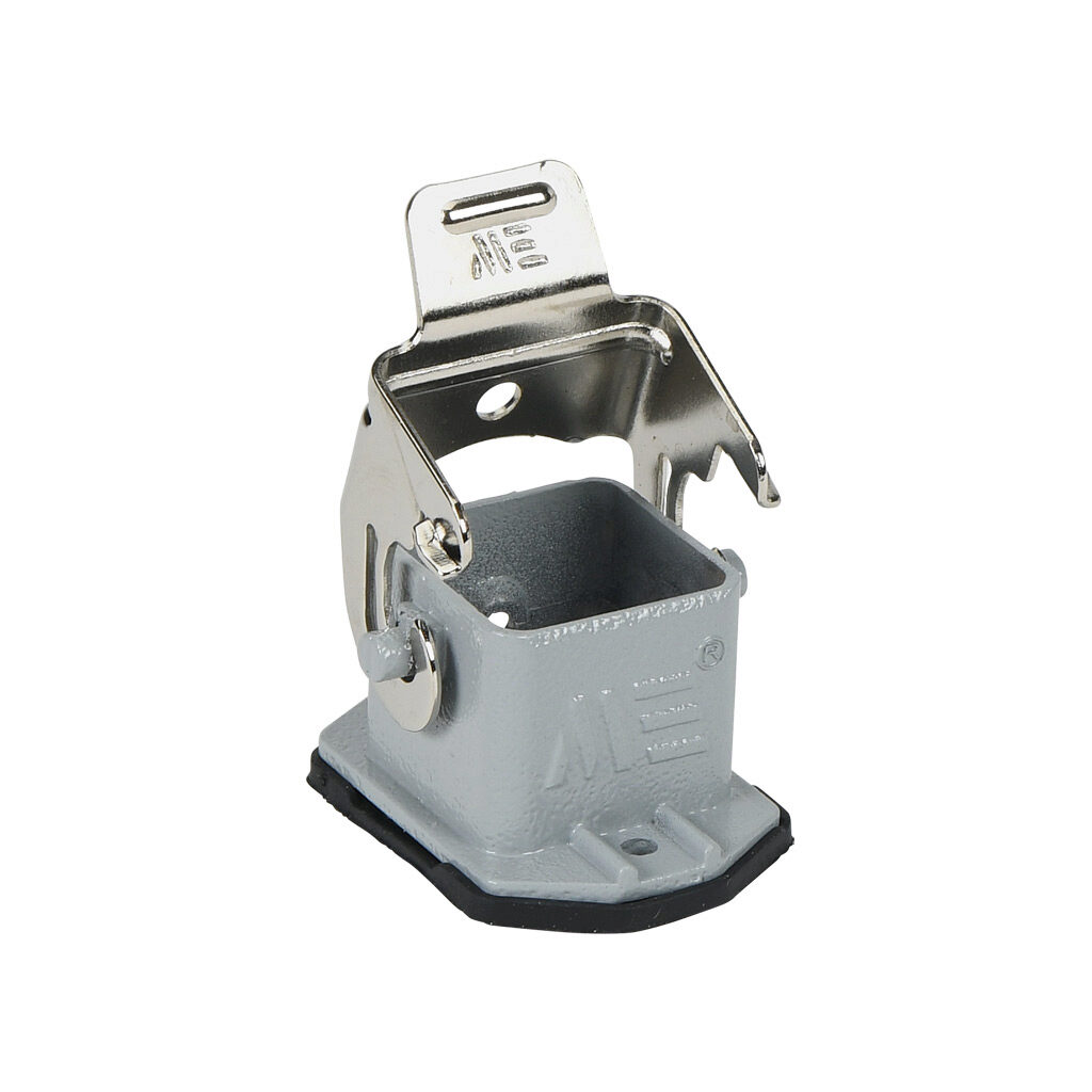 29013S - METE bulkhead housing, single lever, connector housing size 3A, gray, heavy-duty die cast aluminum. For use with METE size 3A 2-peg connector housings with male inserts.