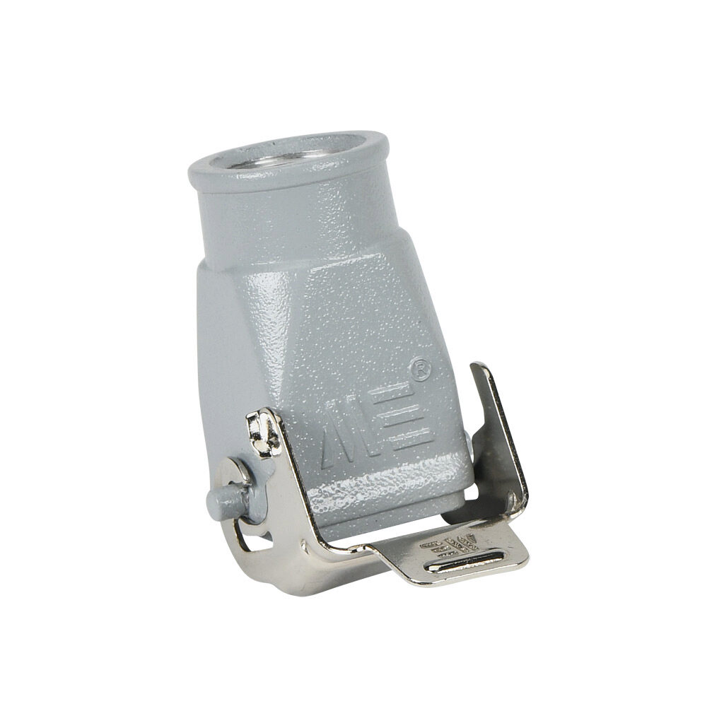 290153105S - METE coupler housing, single lever, top entry, connector housing size 3A, (1) 3/8 NPT threaded hole, gray, heavy-duty die cast aluminum. For use with METE size 3A 2-peg connector housings with male inserts.
