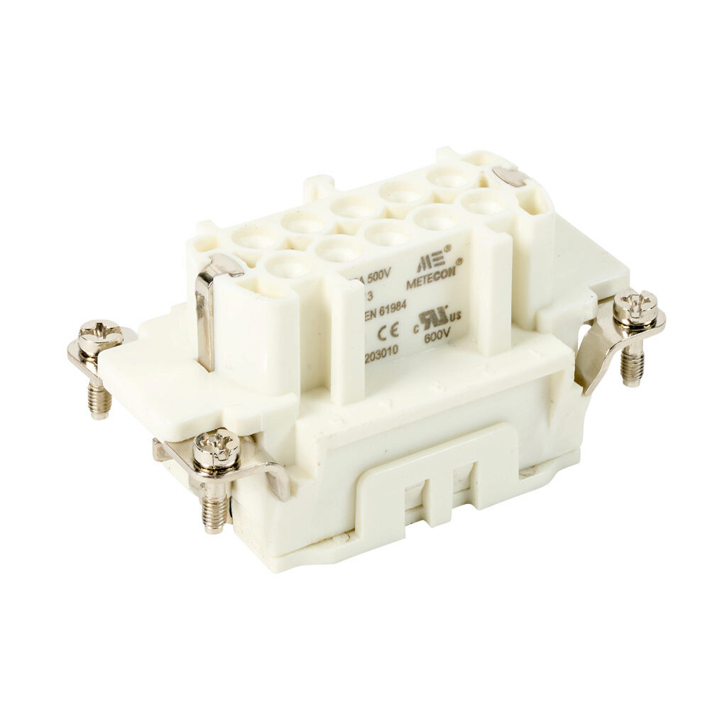 290203010 - METE female insert, connector housing size 10B, 10-pole, crimped contact, 16 amp, 600 VAC/VDC, poles numbered 1 to 10. For use with METE multi-wire housings. Requires 16 amp female contacts METE 14105xxx.