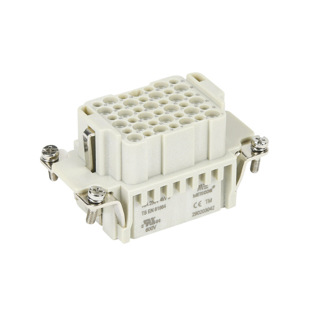 290203042 - METE female insert, connector housing size 10B, 42-pole, crimped contact, 10 amp, 600 VAC/VDC, poles numbered 1 to 42. For use with METE multi-wire housings. Requires 10 amp female contacts METE 14103xxx.