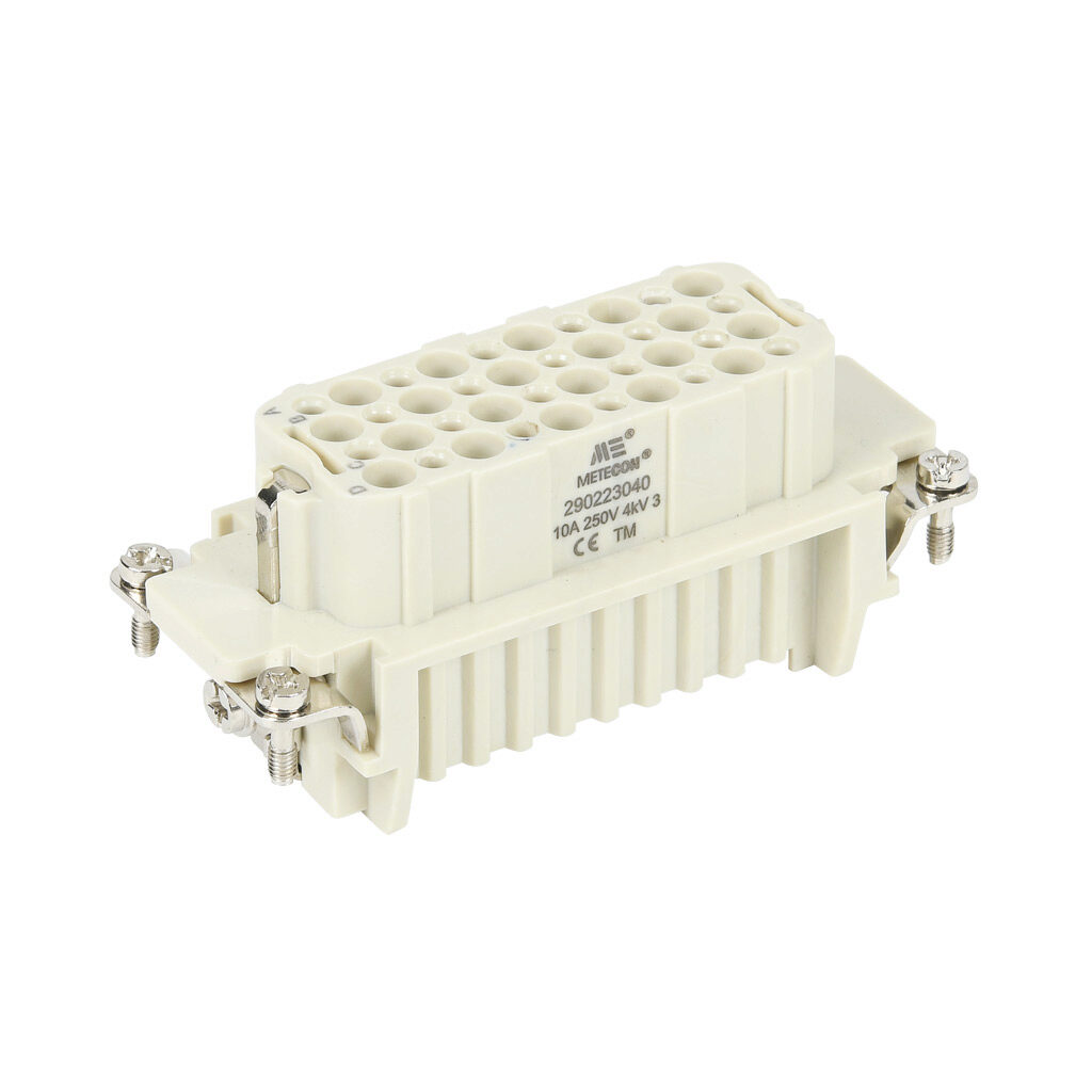 290223040 - METE female insert, connector housing size 16B, 40-pole, crimped contact, 10 amp, 600 VAC/VDC, poles numbered 1 to 40. For use with METE multi-wire housings. Requires 10 amp female contacts METE 14103xxx.