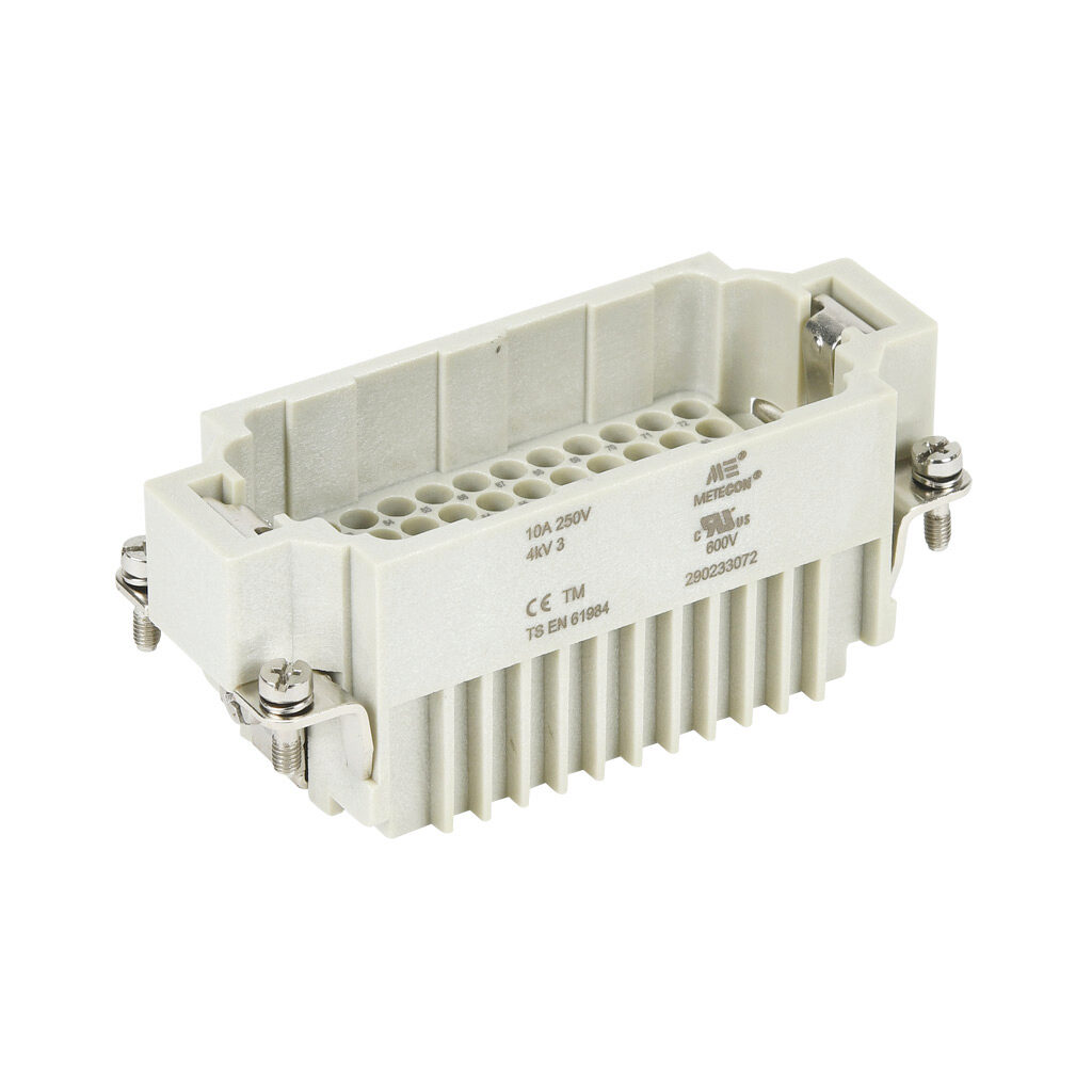 290233072 - METE male insert, connector housing size 16B, 72-pole, crimped contact, 10 amp, 600 VAC/VDC, poles numbered 1 to 72. For use with METE multi-wire housings. Requires 10 amp male contacts METE 14104xxx.