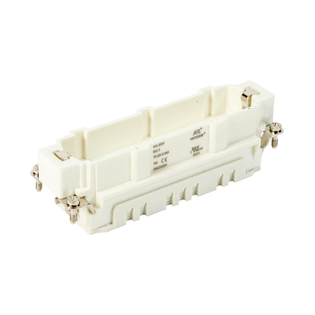 290253024 - METE male insert, connector housing size 24B, 24-pole, crimped contact, 16 amp, 600 VAC/VDC, poles numbered 1 to 24. For use with METE multi-wire housings. Requires 16 amp male contacts METE 14106xxx.