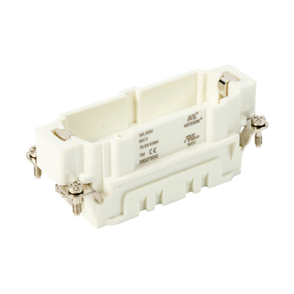 290273032 - METE male insert, connector housing size 32B, 16-pole, crimped contact, 16 amp, 600 VAC/VDC, poles numbered 17 to 32. For use with METE multi-wire housings. Requires 16 amp male contacts METE 14106xxx.
