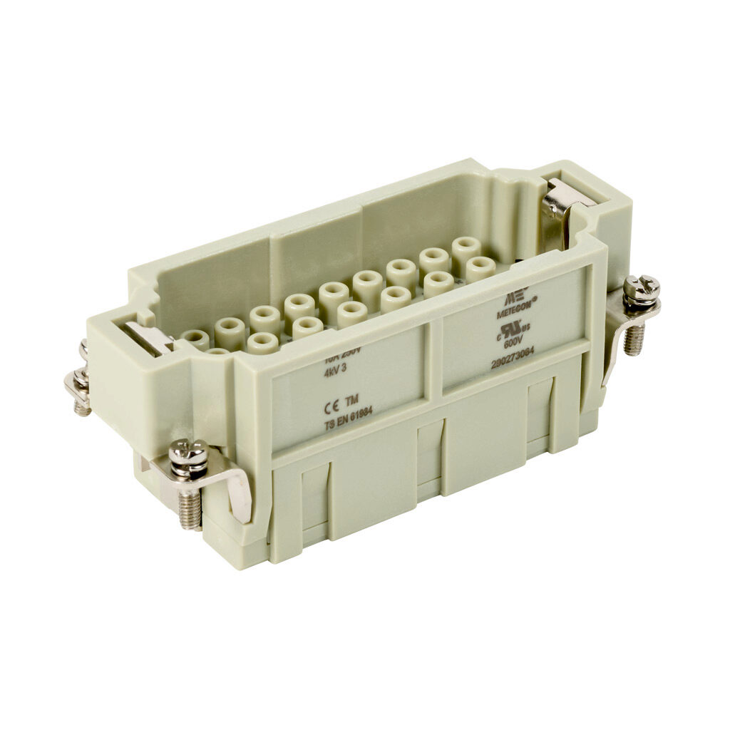 290273064 - METE male insert, connector housing size 32B, 32-pole, crimped contact, 16 amp, 600 VAC/VDC, poles numbered 33 to 64. For use with METE multi-wire housings. Requires 16 amp male contacts METE 14106xxx.