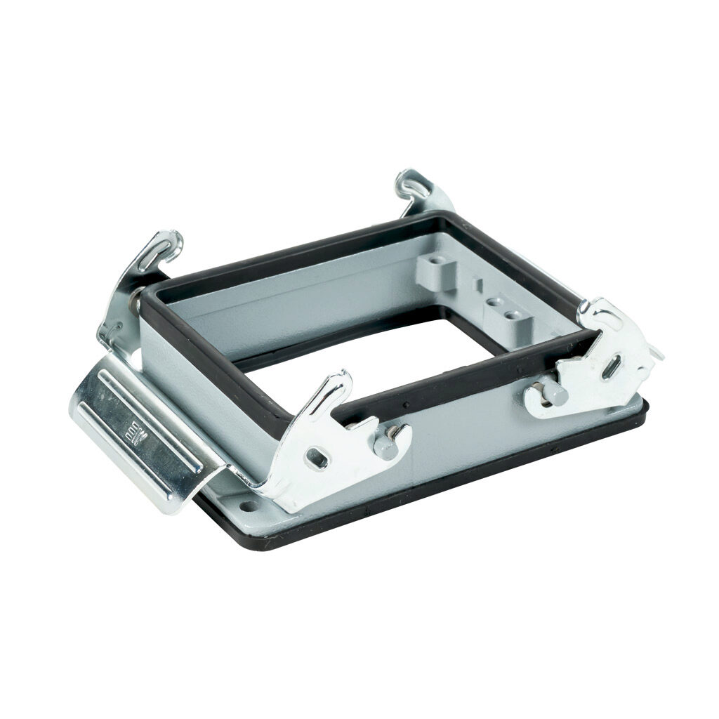 29046S - METE bulkhead housing, double lever, connector housing size 32B, gray, heavy-duty die cast aluminum. For use with METE size 32B 4-peg connector housings.