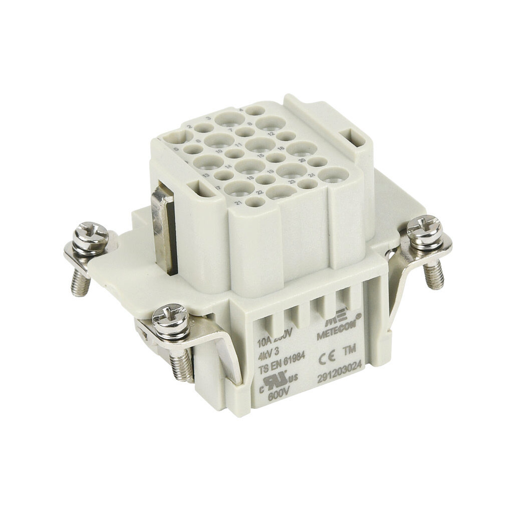 291203024 - METE female insert, connector housing size 6B, 24-pole, crimped contact, 10 amp, 600 VAC/VDC, poles numbered 1 to 24. For use with METE multi-wire housings. Requires 10 amp female contacts METE 14103xxx.