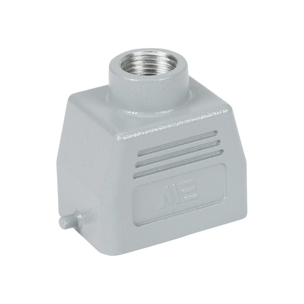 291353005 - METE hood housing, 2-peg, top entry, connector housing size 6B, (1) 1/2 NPT threaded hole, gray, heavy-duty die cast aluminum. For use with METE size 6B single lever connector housings.
