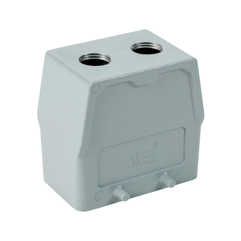 2917413105 - METE hood housing, 4-peg, top entry, connector housing size 10B, (2) 3/8 NPT threaded hole, high construction, gray, heavy-duty die cast aluminum. For use with METE size 10B double lever connector housings.