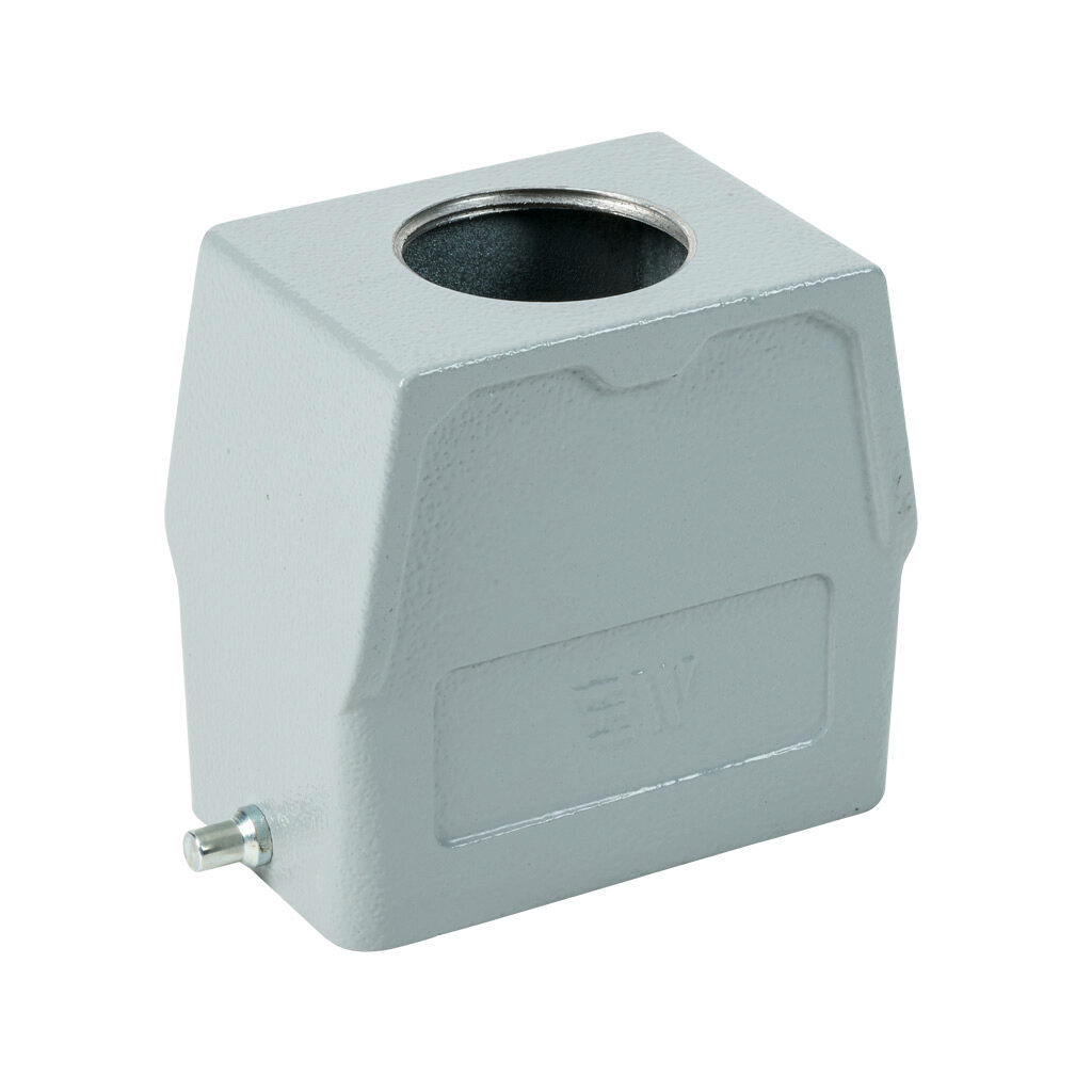 2935702805 - METE hood housing, 2-peg, top entry, connector housing size 10B, (1) 1 NPT threaded hole, high construction, gray, heavy-duty die cast aluminum. For use with METE size 10B single lever connector housings.