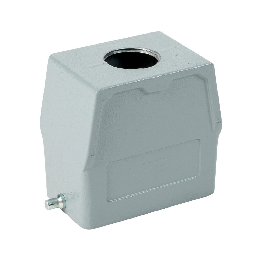 2935702905 - METE hood housing, 2-peg, top entry, connector housing size 10B, (1) 3/4 NPT threaded hole, high construction, gray, heavy-duty die cast aluminum. For use with METE size 10B single lever connector housings.