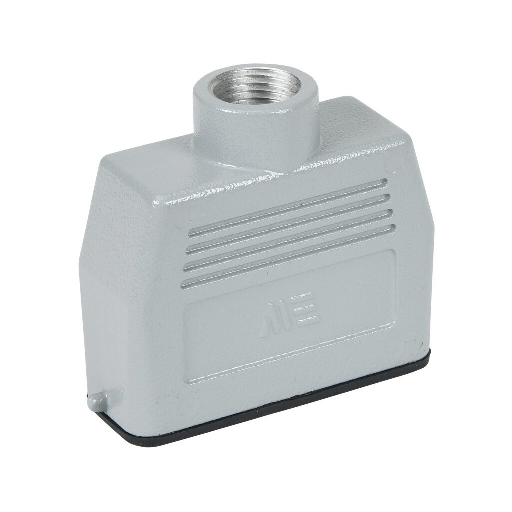 2936423005 - METE hood housing, 2-peg, top entry, connector housing size 16A, (1) 1/2 NPT threaded hole, gray, heavy-duty die cast aluminum. For use with METE size 16A single lever connector housings.