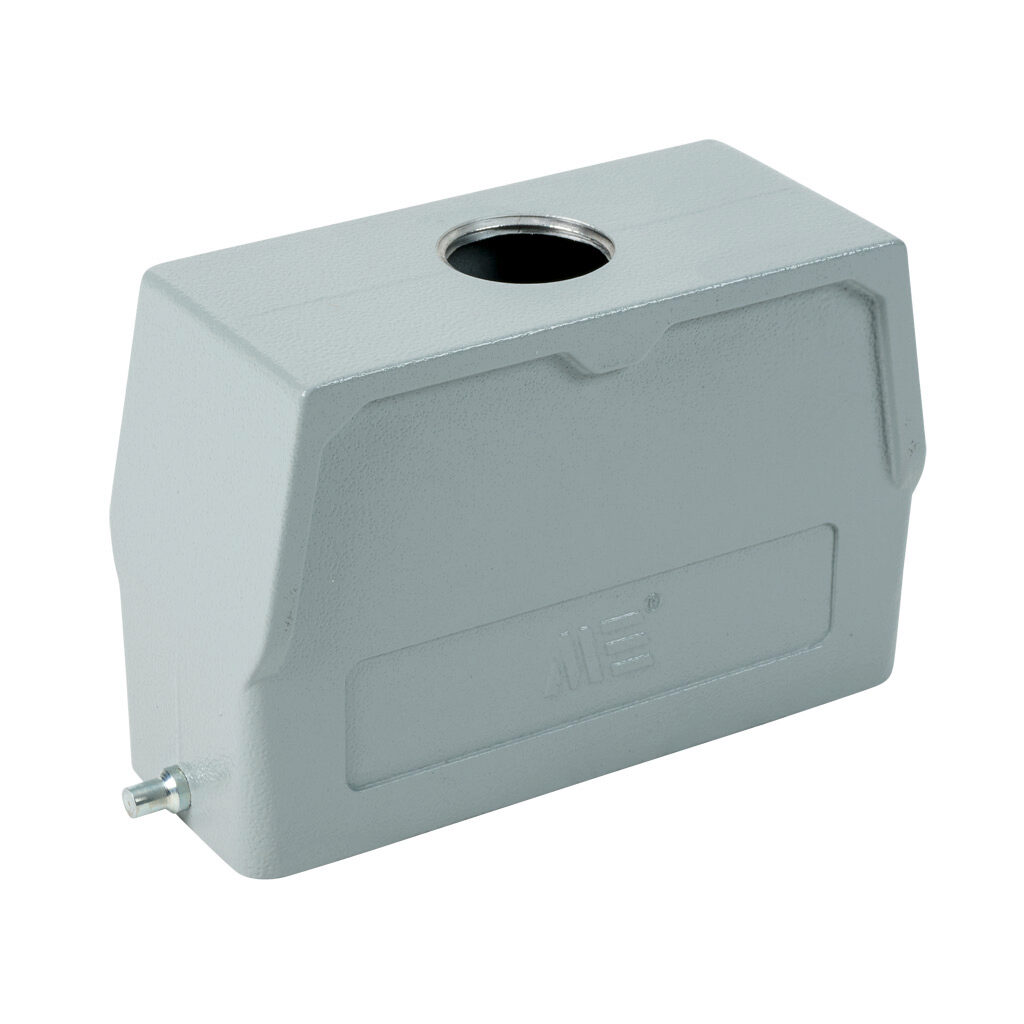 2937702905 - METE hood housing, 2-peg, top entry, connector housing size 24B, (1) 3/4 NPT threaded hole, high construction, gray, heavy-duty die cast aluminum. For use with METE size 24B single lever connector housings.