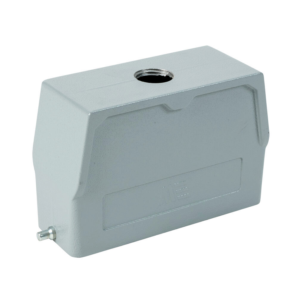 2937703005 - METE hood housing, 2-peg, top entry, connector housing size 24B, (1) 1/2 NPT threaded hole, high construction, gray, heavy-duty die cast aluminum. For use with METE size 24B single lever connector housings.