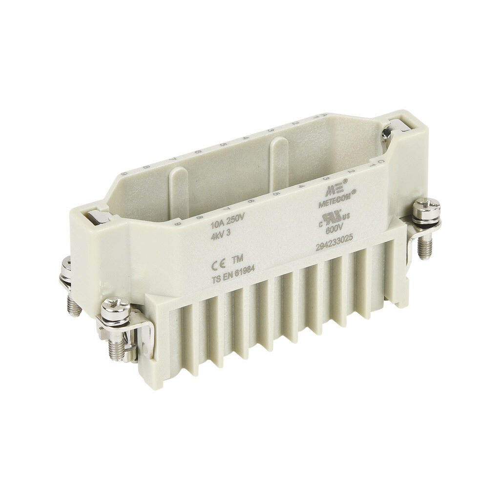 294233025 - METE male insert, connector housing size 16A, 25-pole, crimped contact, 10 amp, 600 VAC/VDC, poles numbered 1 to 25. For use with METE multi-wire housings. Requires 10 amp male contacts METE 14104xxx.
