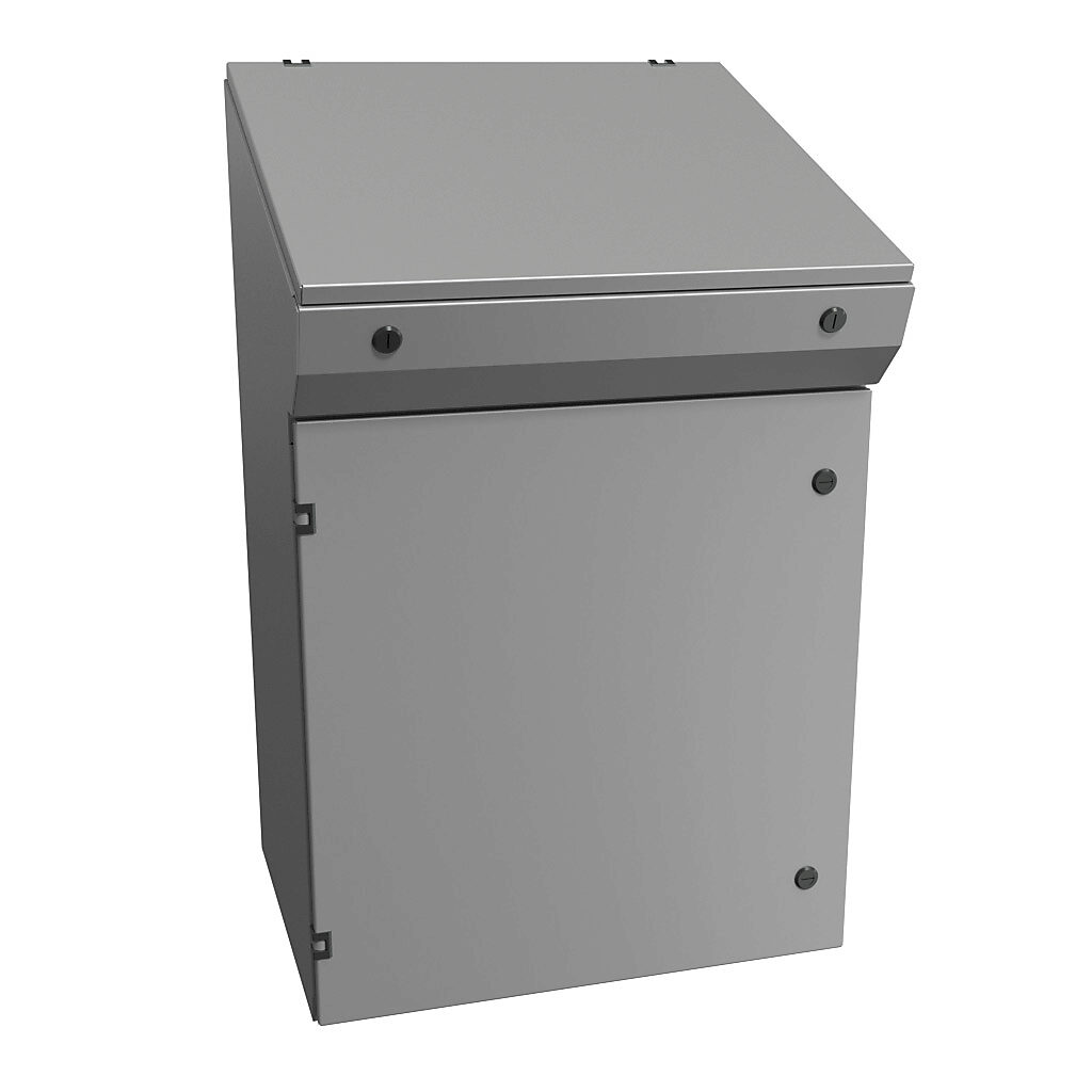 2CLC2024 - Hammond operator console, NEMA 3R/4/12, 38 x 24 x 20in (HxWxD), freestanding, carbon steel, RAL 7035 light gray, powder coat finish, single-door, 1/4-turn semi-flush oil-tight latch.