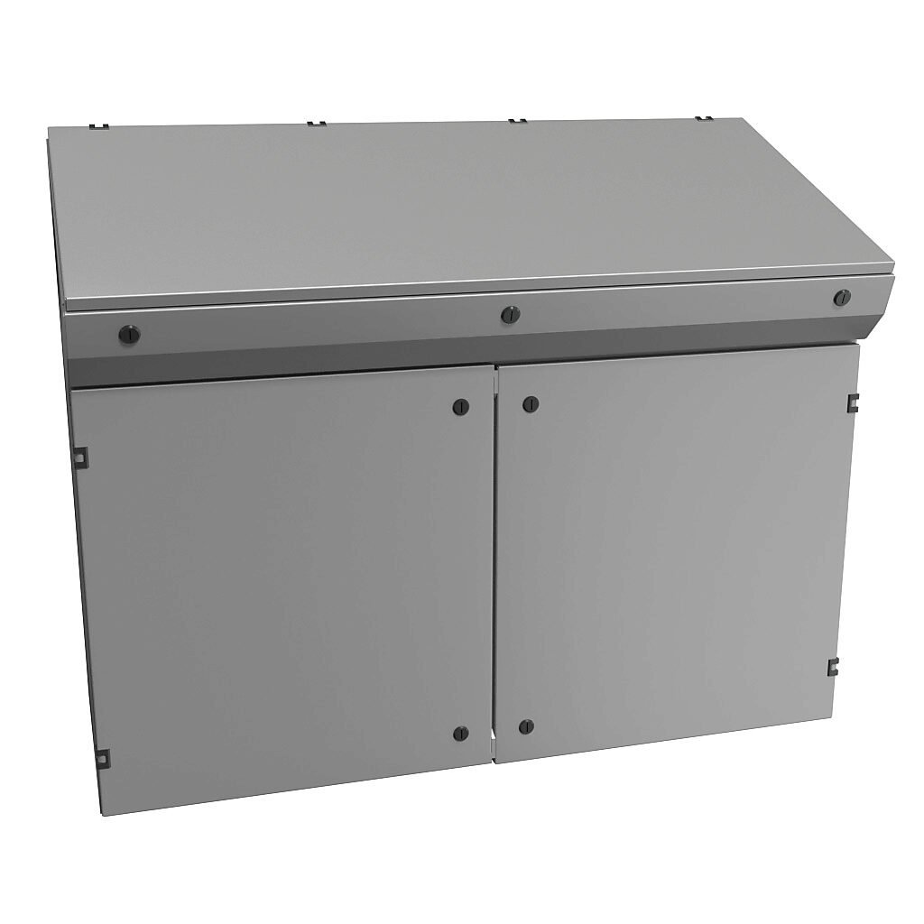 2CLC2048 - Hammond operator console, NEMA 3R/4/12, 38 x 48 x 20in (HxWxD), freestanding, carbon steel, RAL 7035 light gray, powder coat finish, 2-door, 1/4-turn semi-flush oil-tight latch.