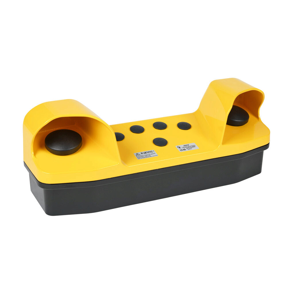 2H-240002 - IDEM control panel, two-hand safety, die-cast aluminum, (2) momentary pushbuttons, mushroom, black/black, (1) N.O./(1) N.C. and (1) N.O./(1) N.C. contact(s).