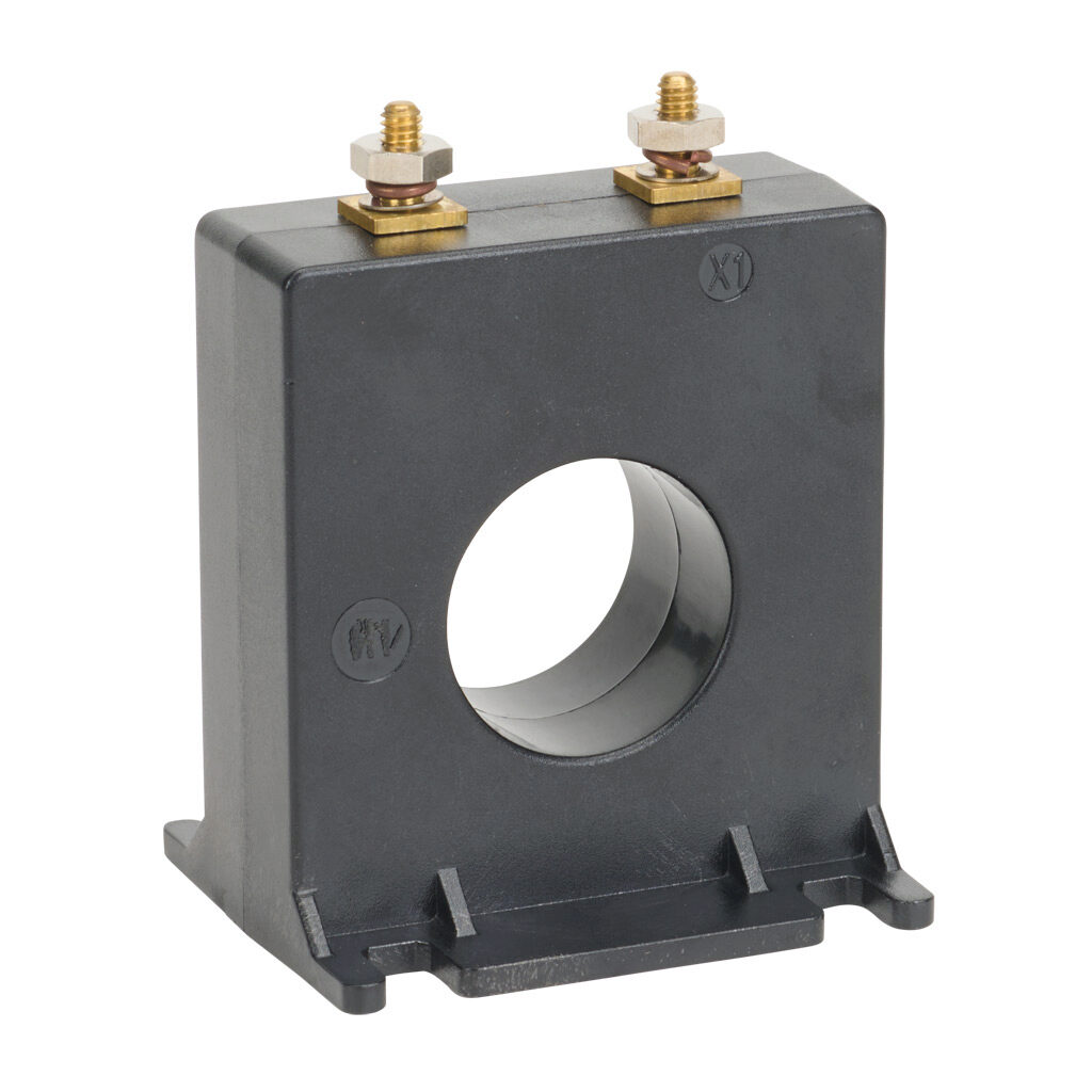 2SFT-250 - Sifam Tinsley AC current transformer, solid core, 25A primary, 5A secondary, 1.13in diameter sensing window, +/- 5% accuracy, 8-32 terminal stud with nut.