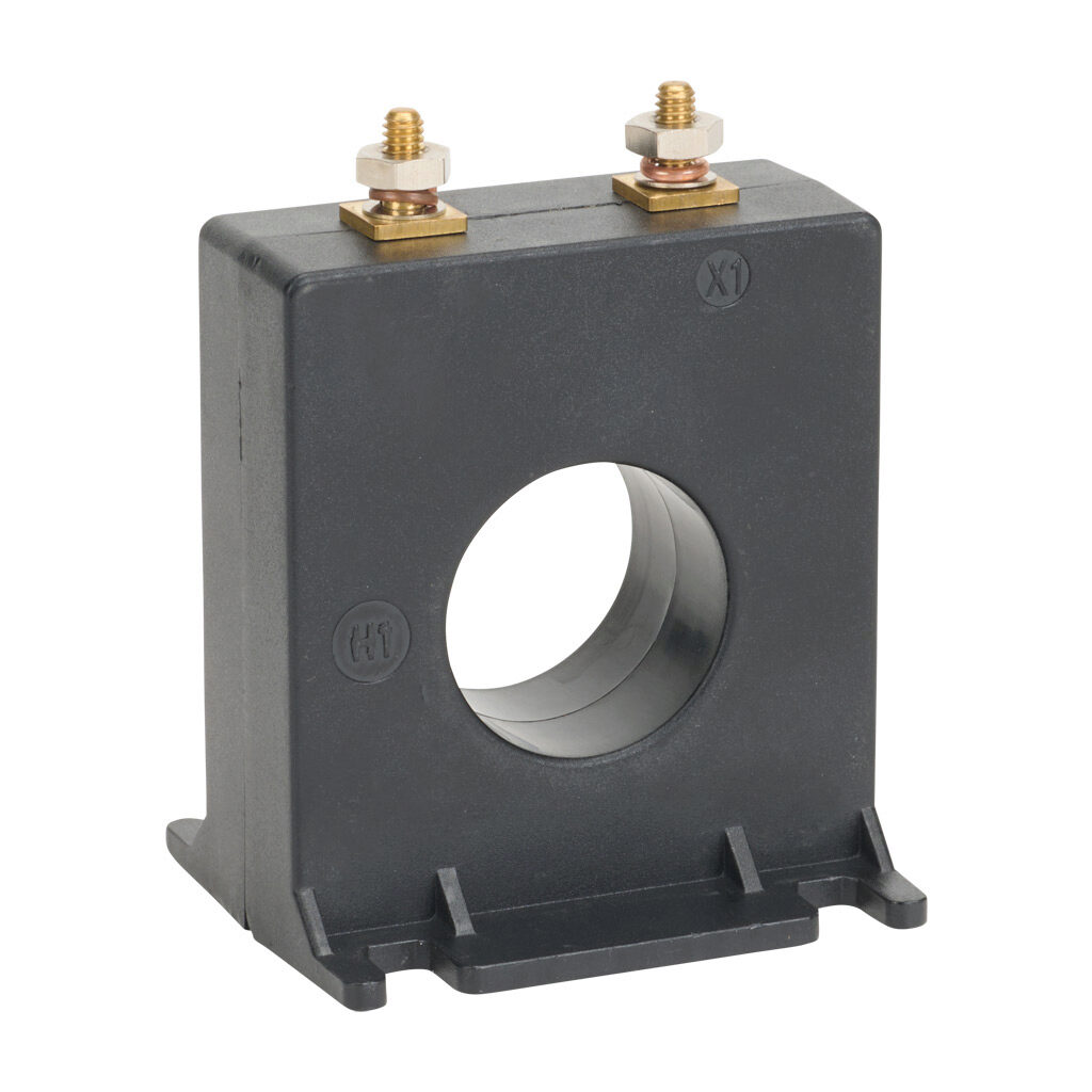 2SFT-401 - Sifam Tinsley AC current transformer, solid core, 400A primary, 5A secondary, 1.13in diameter sensing window, +/- 1% accuracy, 8-32 terminal stud with nut.